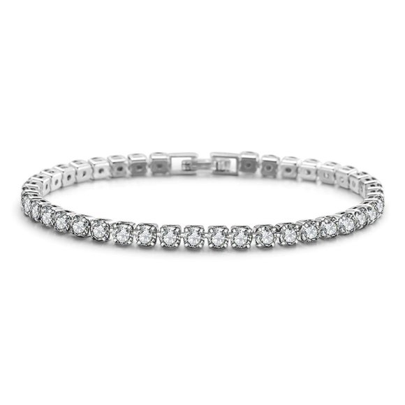 NEW 18K White Gold Plated Round Diamond Bracelet - Picture 5 of 7